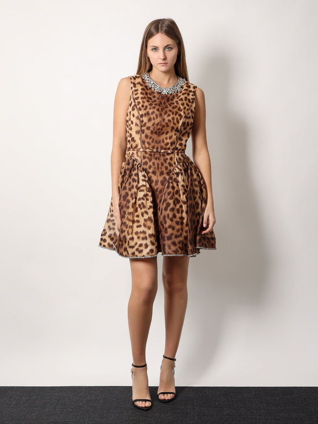 Zimmermann Linen And Silk Mini Dress With Animalier Print