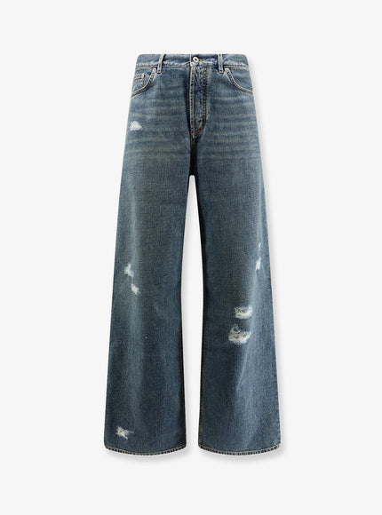 Dior Destroyed-Effect Blue Denim Jeans Bleu
