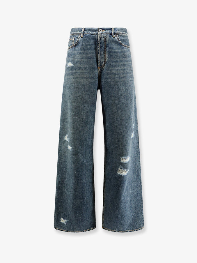 Dior Destroyed-Effect Blue Denim Jeans Bleu