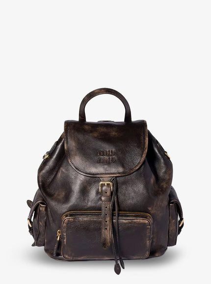 Miu Miu Leather Backpack With A Vintage Effect Uni Caffe'
