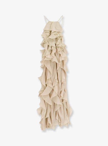 Actualee Long Dress With Ruffles Vanilla
