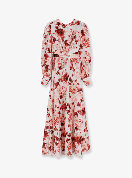 Actualee Linen And Cotton Blend Long Dress Roses