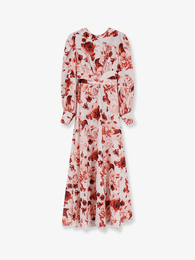 Actualee Linen And Cotton Blend Long Dress Roses
