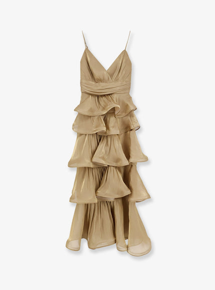 Actualee Ruffled Long Dress Beige