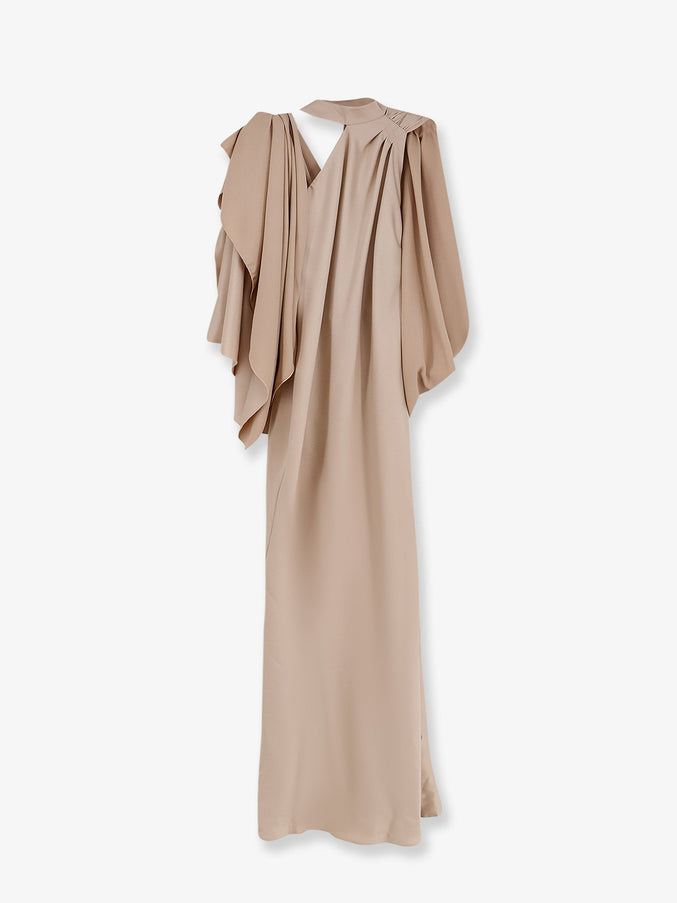 Actualee Long Dress With Satin Band Sabbia
