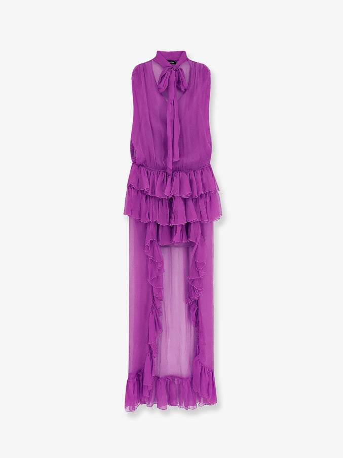 Actualee Asymmetric Voile Dress Bordo