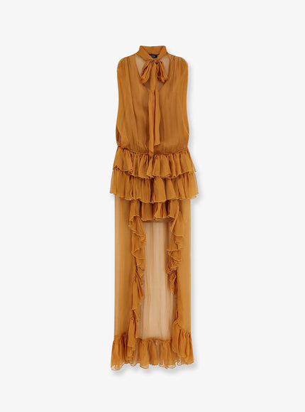 Actualee Asymmetric Voile Dress Caramel