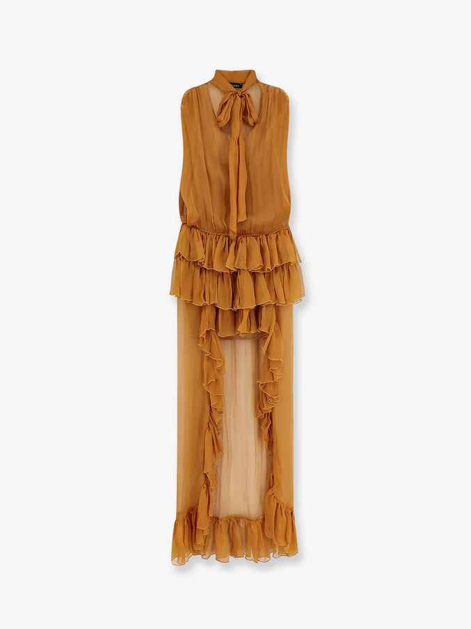 Actualee Asymmetric Voile Dress Caramel