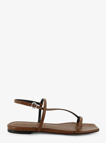Aeyde Ella Flat Leather Sandals Tobacco