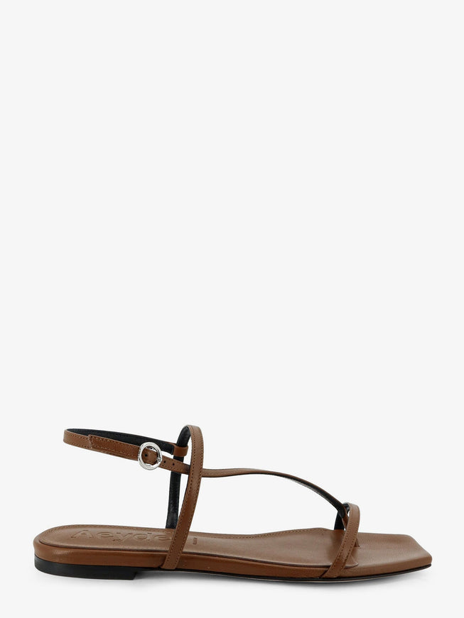 Aeyde Ella Flat Leather Sandals Tobacco