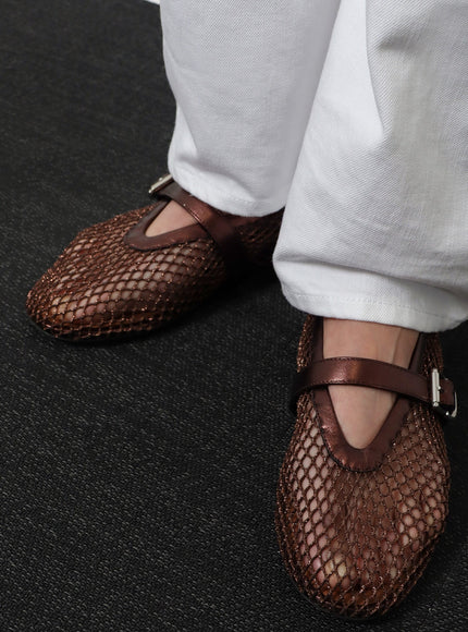 Alaia Ballet Flats Glitter Mesh And Leather Ballerinas