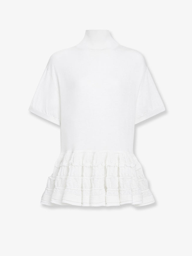 Alaia Peplum Virgin Wool Sweater Blanc