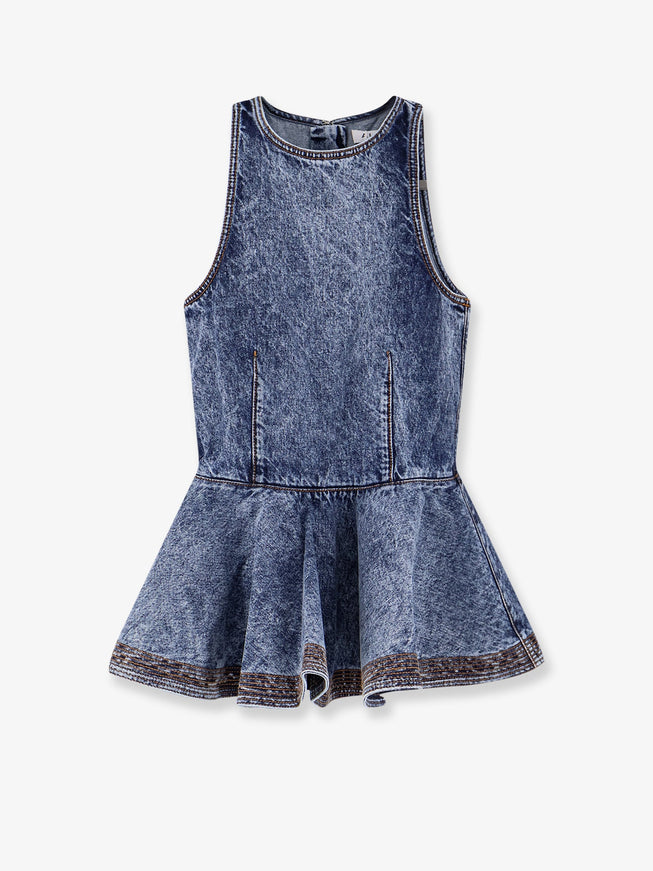 Alaia Peplum Denim Top Bleu Neige