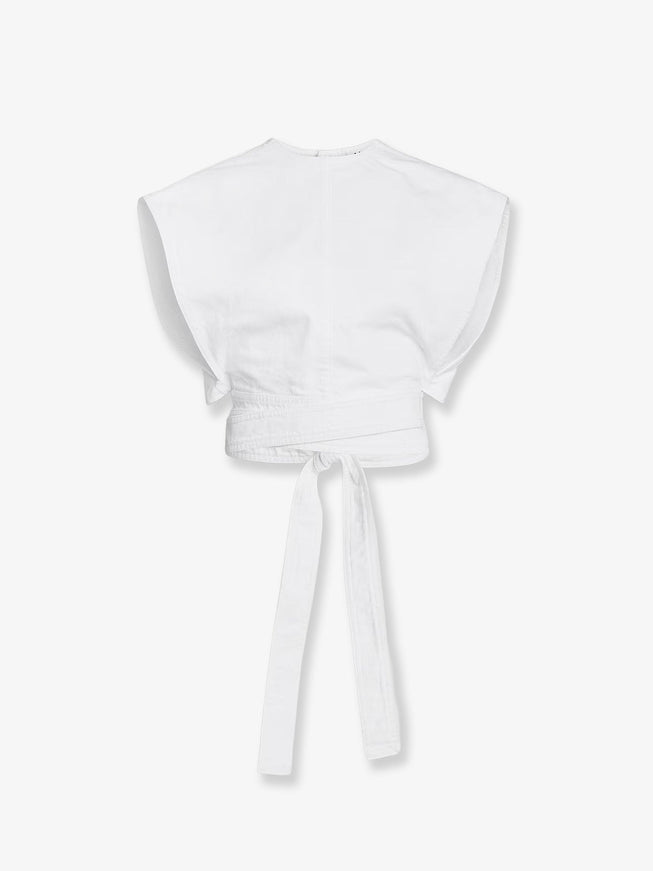 Alaia Cotton Crop Fit Belted Top Blanc
