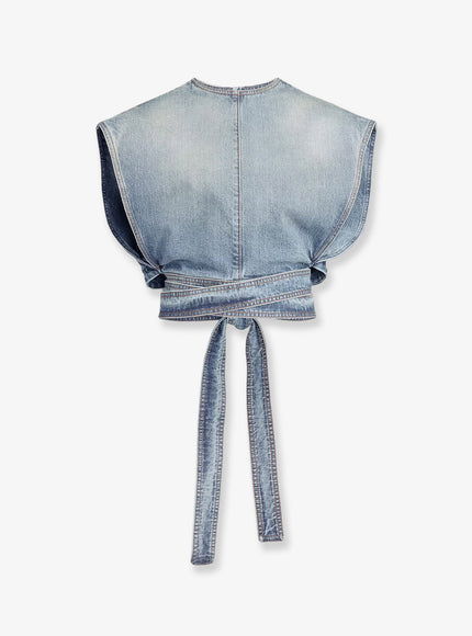 Alaia Belted Denim Top Fadedblue