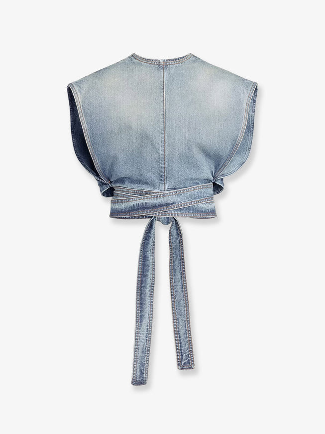 Alaia Belted Denim Top Fadedblue