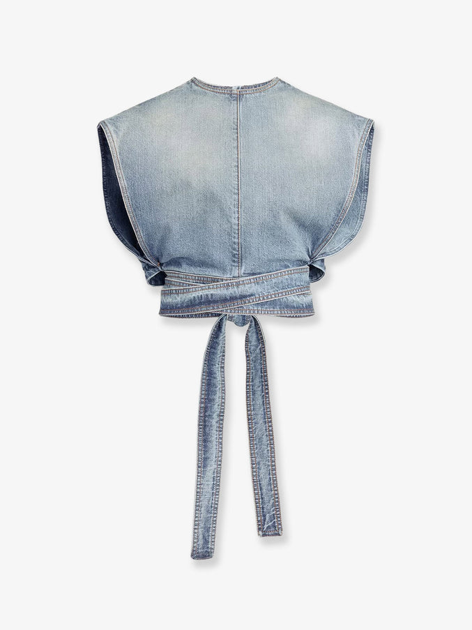Alaia Belted Denim Top Fadedblue