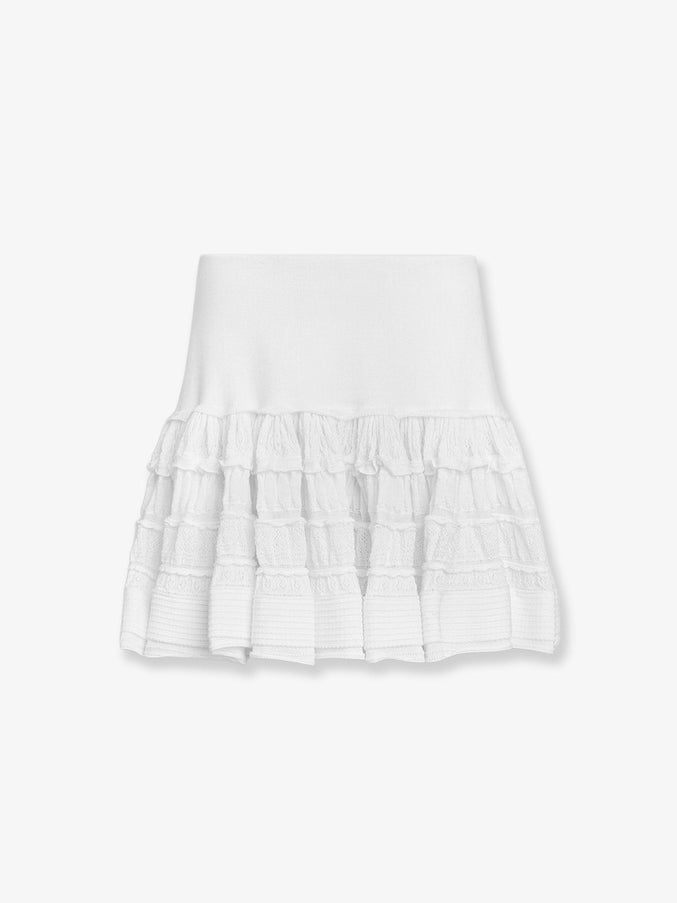 Alaia Ruffle Virgin Wool Skirt Blanc