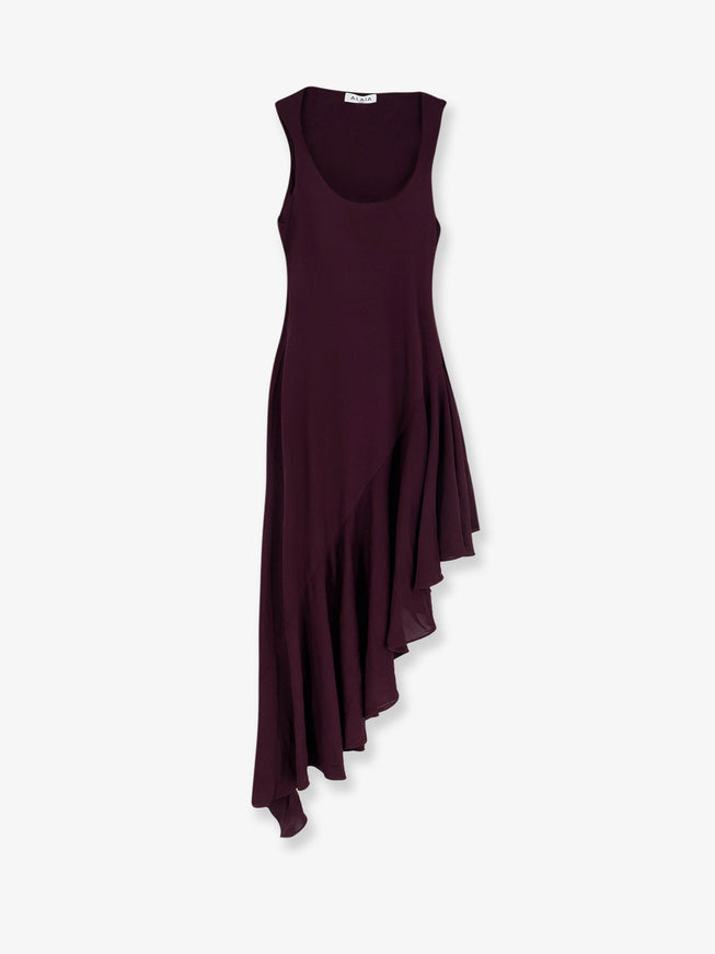 Alaia Long Asymmetrical Viscose Dress Bordeaux