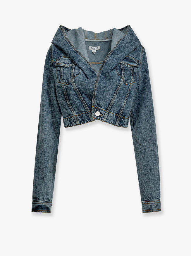 Alaia Hooded Denim Jacket Bleu Neige