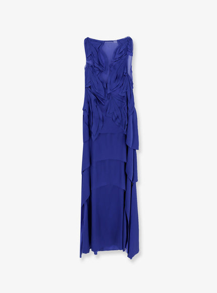Alberta Ferretti Satin Long Dress Blu