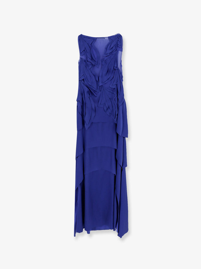 Alberta Ferretti Satin Long Dress Blu