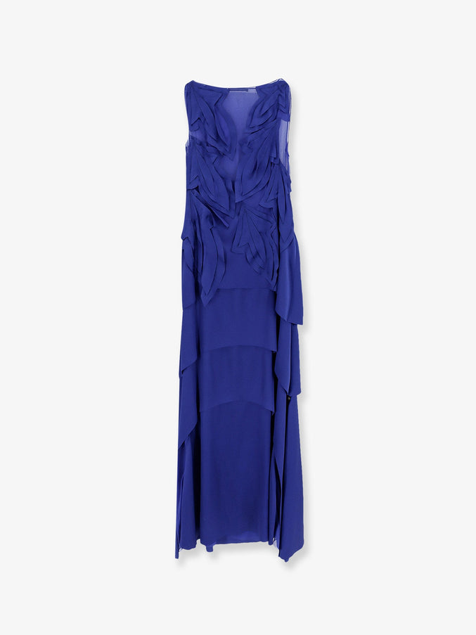 Alberta Ferretti Satin Long Dress Blu