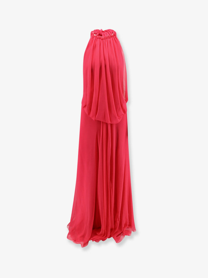 Alberta Ferretti Silk Long Dress Fuxia