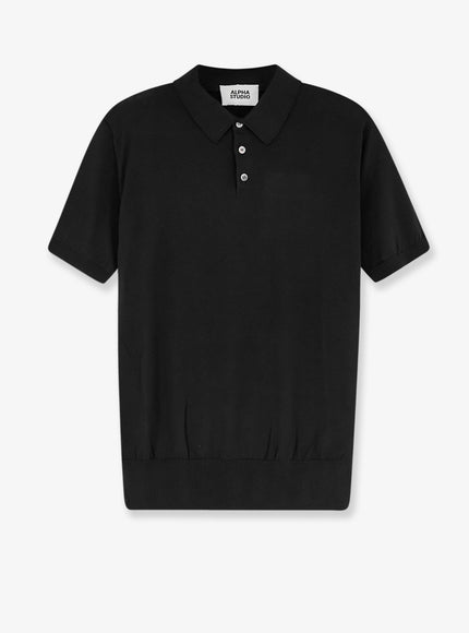 Alpha-Studio Cotton And Silk Blend Polo Nero