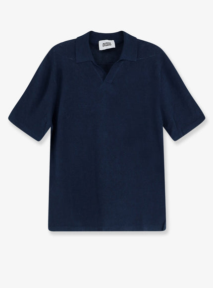 Alpha-Studio Linen And Cotton Blend Polo Shirt Blunotte