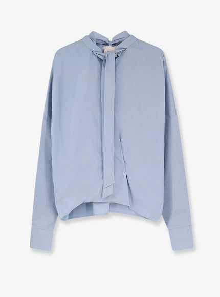 Alysi Cotton Shirt With Bow Cielo