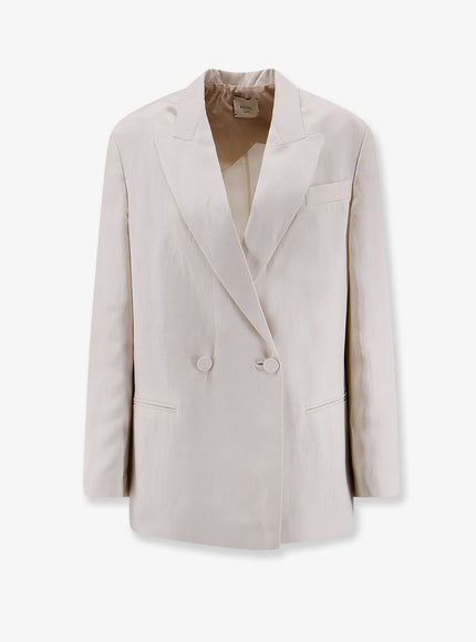Alysi Double-Breasted Lyocell And Linen Blazer Gesso