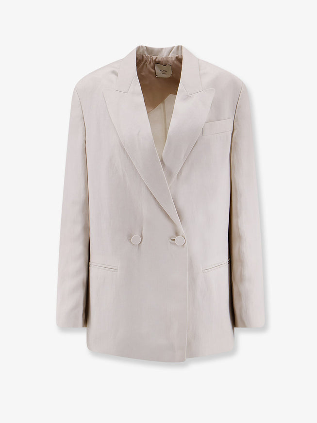 Alysi Double-Breasted Lyocell And Linen Blazer Gesso