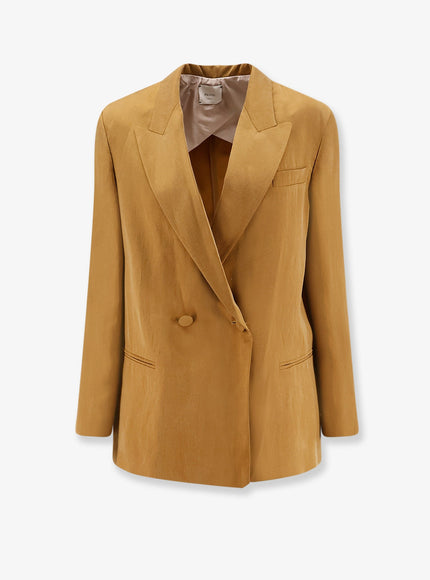 Alysi Double-Breasted Lyocell And Linen Blazer Olio