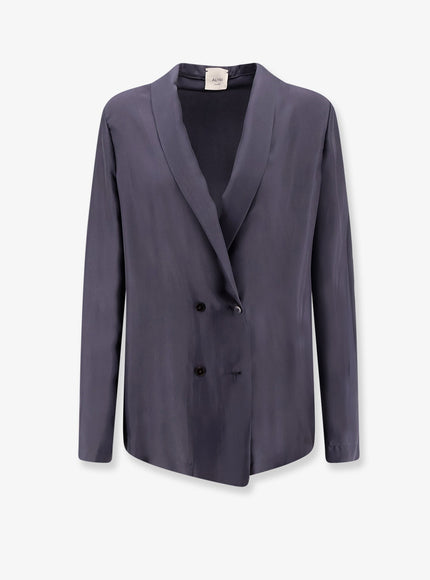 Alysi Double-Breasted Silk Blazer Asfalto