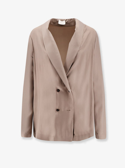 Alysi Double-Breasted Silk Blazer Taupe