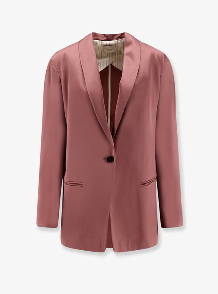 Alysi Single-Breasted Satin Blazer Blush