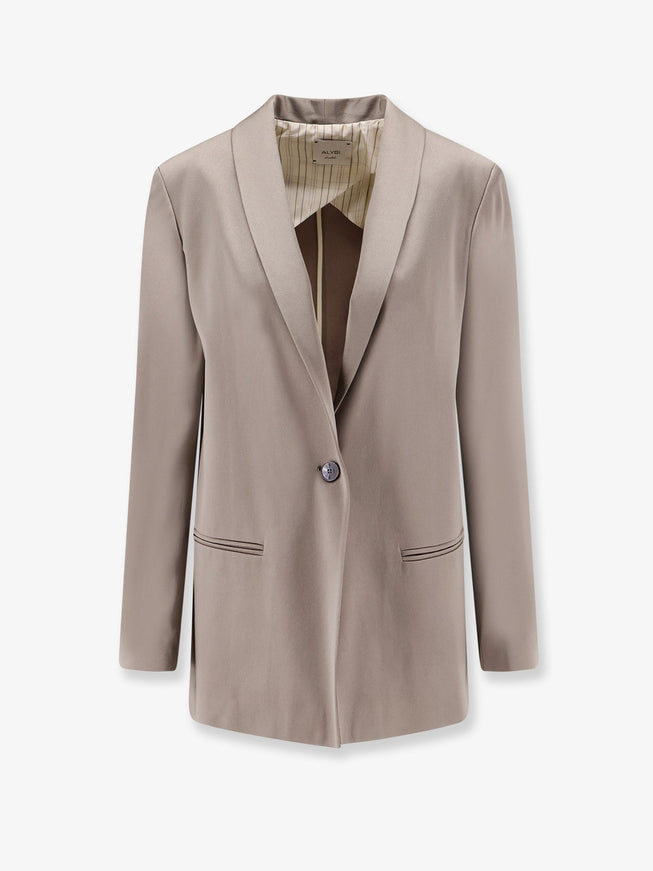 Alysi Single-Breasted Satin Blazer Taupe