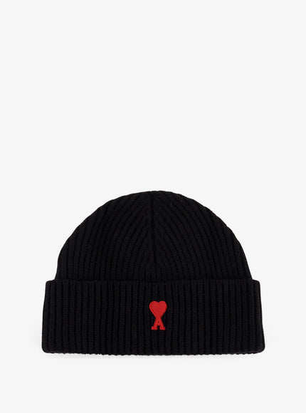 Ami Paris Virgin Wool Hat With Embroidered Logo On The Front Uni Noir Rouge
