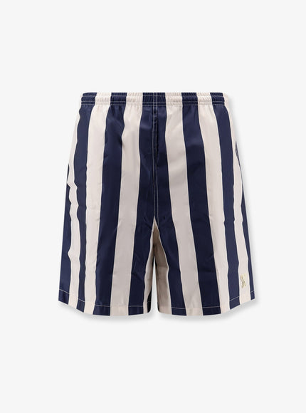 Ami Paris Nylon Swim Shorts With Striped Pattern Blanc Creme Encre
