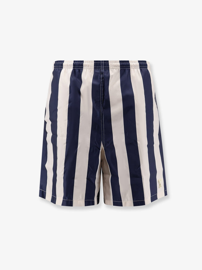 Ami Paris Nylon Swim Shorts With Striped Pattern Blanc Creme Encre