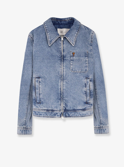 Ami Paris Denim Jacket With Iconic Logo On The Front Bleu Used