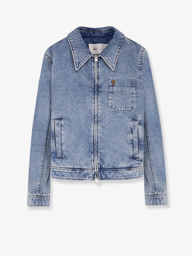 Ami Paris Denim Jacket With Iconic Logo On The Front Bleu Used
