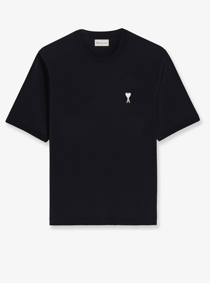 Ami Paris Cotton T-Shirt With Contrasting Embroidery Noir Blanc Creme