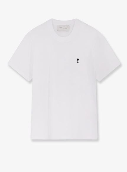 Ami Paris Cotton T-Shirt With Contrasting Embroidery Blanc