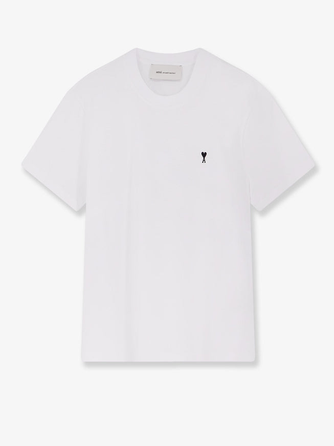 Ami Paris Cotton T-Shirt With Contrasting Embroidery Blanc
