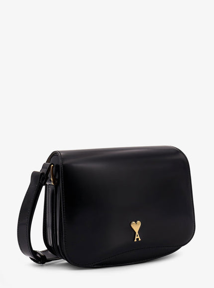 Ami Paris Suede Shoulder Bag With Metal Logo On The Front