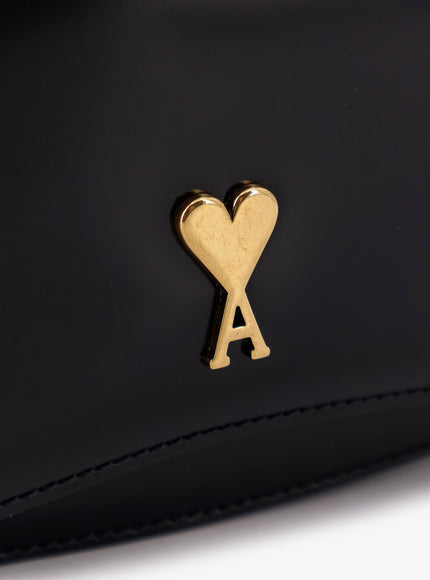 Ami Paris Suede Shoulder Bag With Metal Logo On The Front