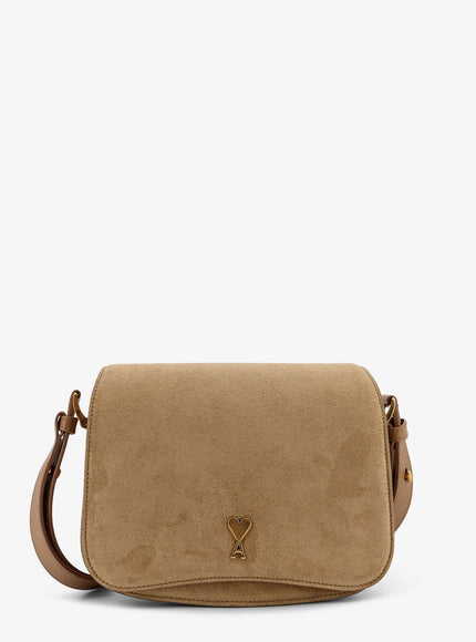 Ami Paris Suede Shoulder Bag With Metal Logo On The Front Uni Miel