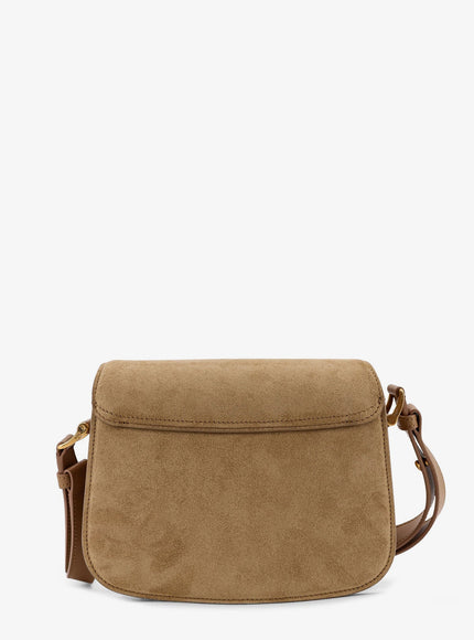 Ami Paris Suede Shoulder Bag With Metal Logo On The Front